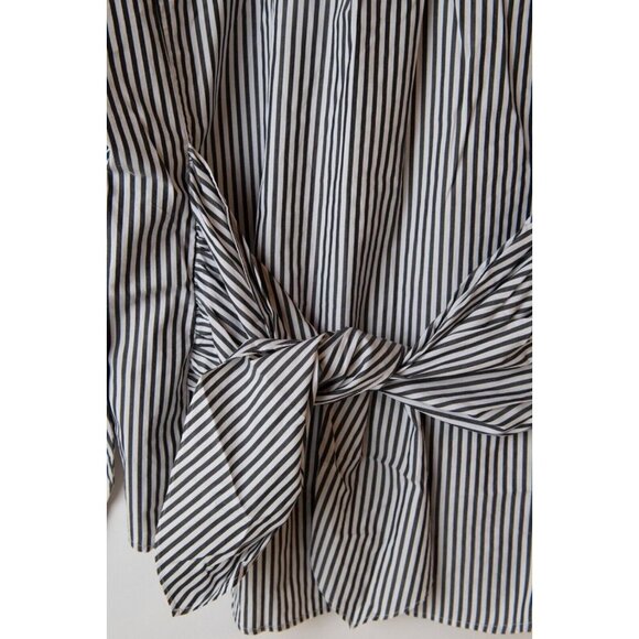 FRAME Women's Size S Button Down Long Sleeve Black White Stripe Tie in Back - Picture 3 of 7